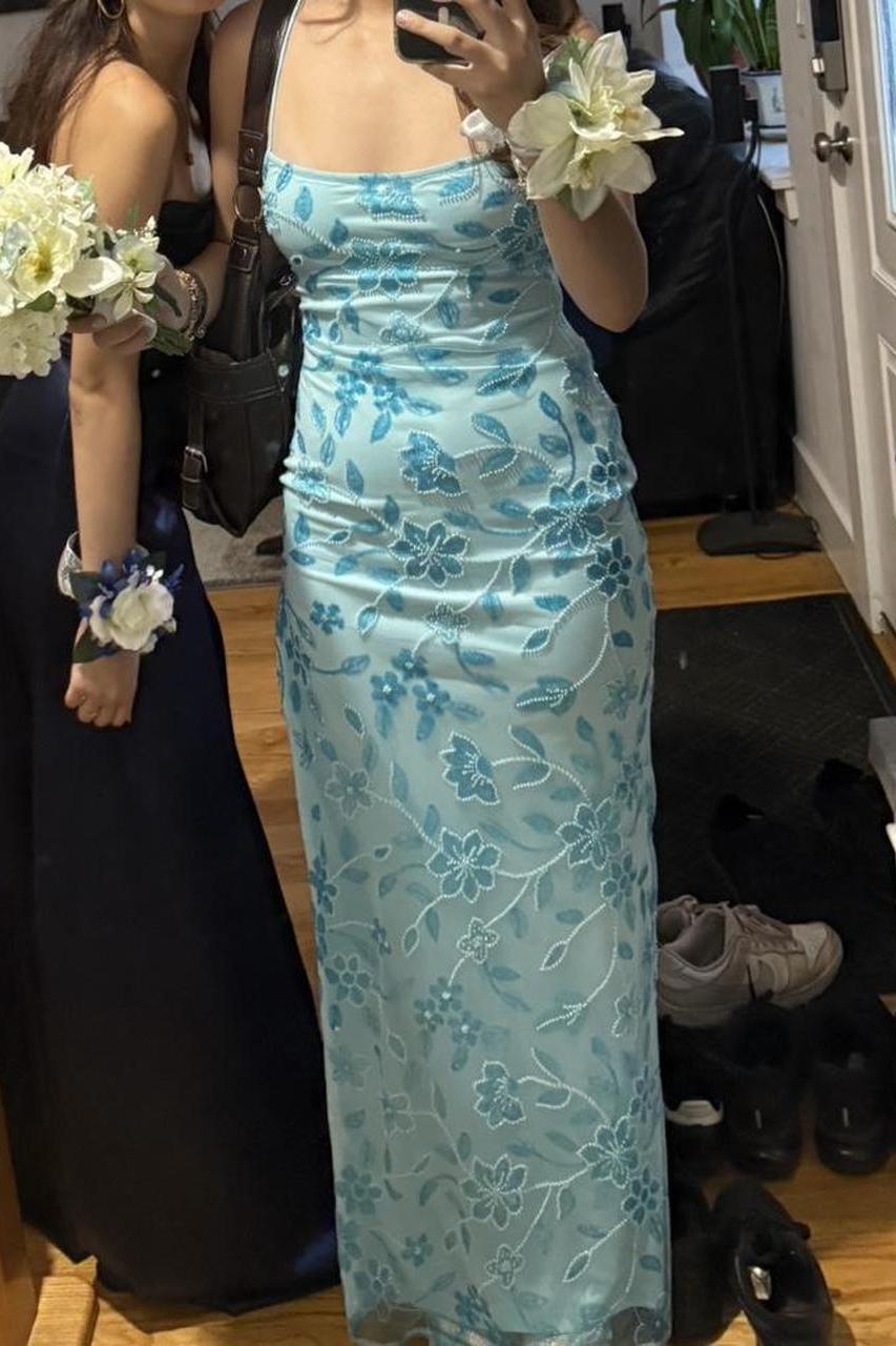 Spaghetti Straps Sequin Embroidered Long Dress