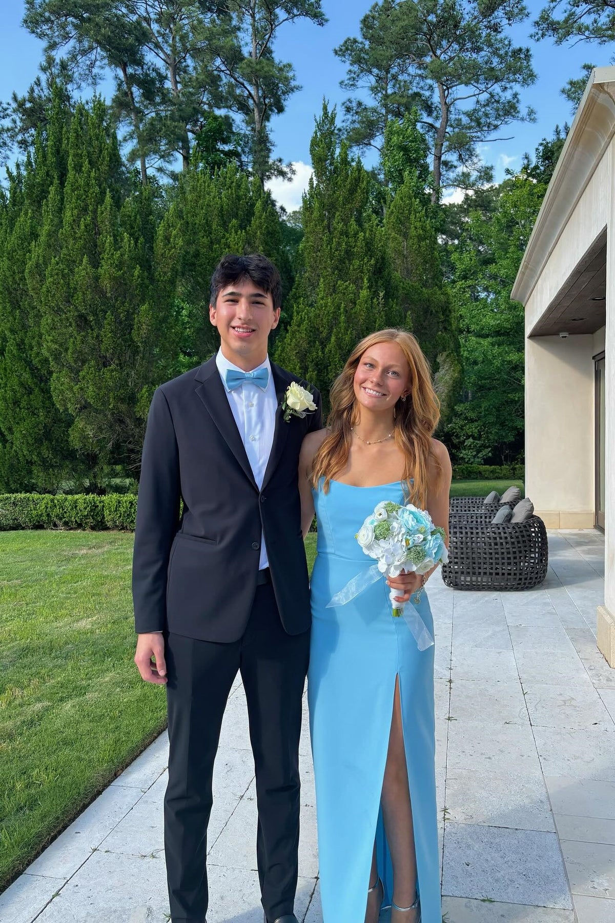 Blue Strapless Fitted Long Formal Dress with Slit