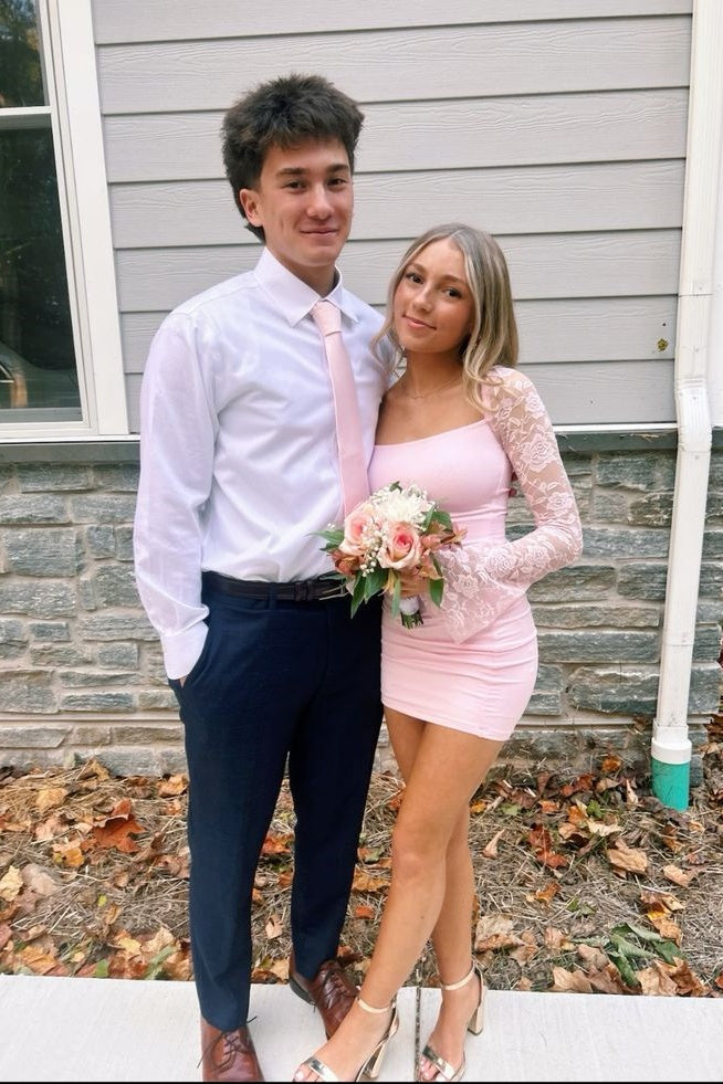 Pink Fitted Mini Dress with Long Sleeves