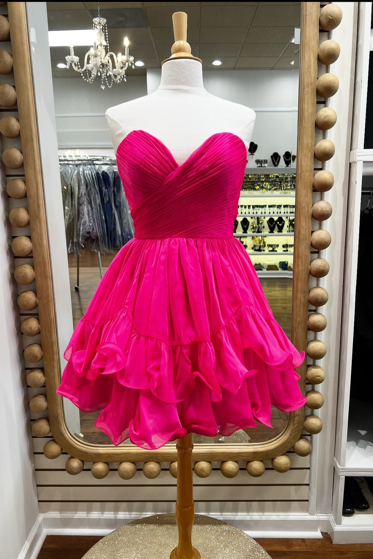 Hot Pink Ruched A-line Short Dress