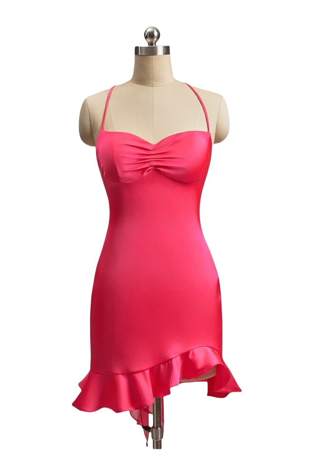 Pink Sweetheart Neck Ruffle Mini Dress