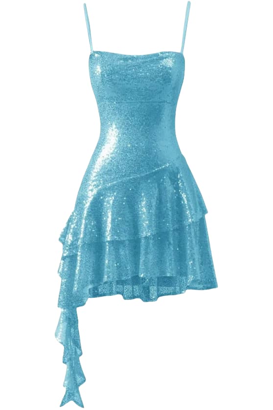 Side Train Sequin Ruffle A-line Dress