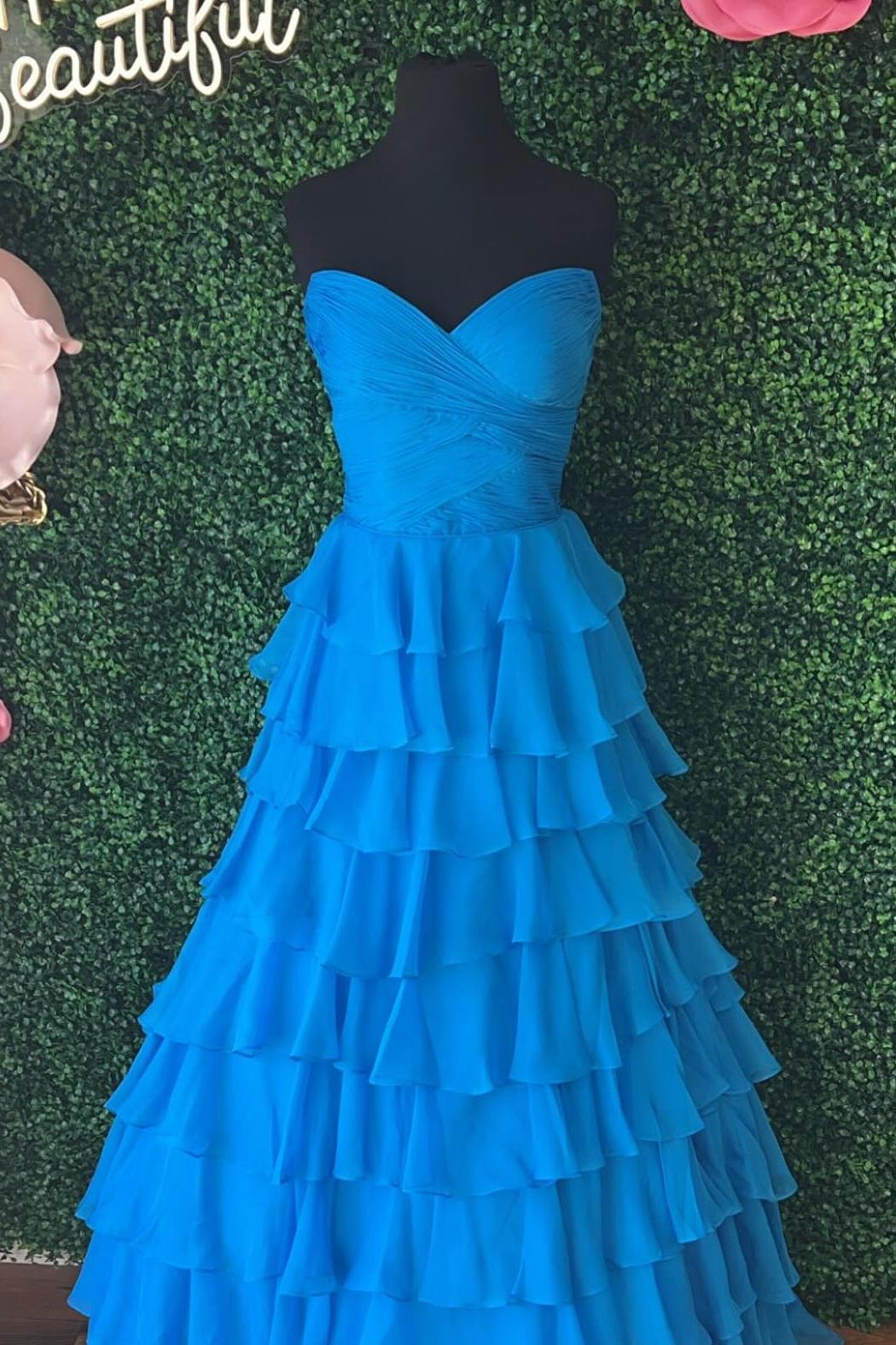 Sweetheart Blue Chiffon Tiered A-line Formal Gown Dressesforparty Sweetheart Blue Chiffon Tiered A-line Formal Gown Dressesforparty