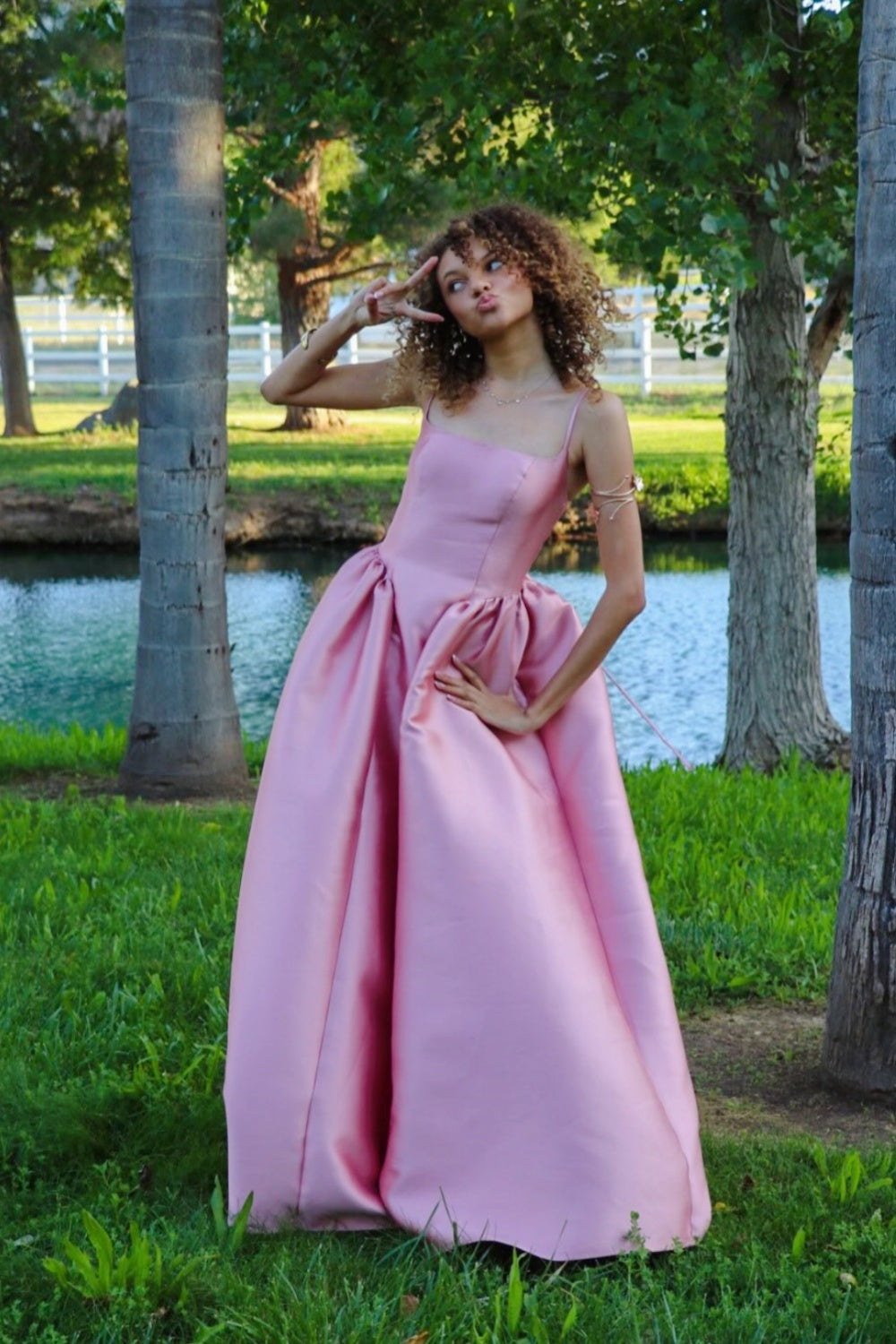 Pink Satin Straps A-Line Bridesmaid Dress – Dressesforparty