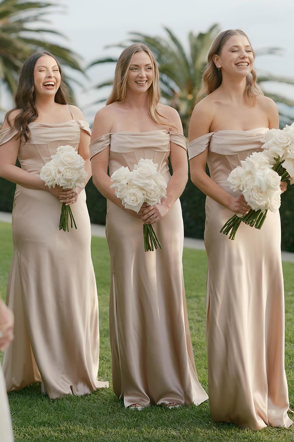Off the Shoulder Champagne Long Bridesmaid Dress Dressesforparty Off the Shoulder Champagne Long Bridesmaid Dress Dressesforparty
