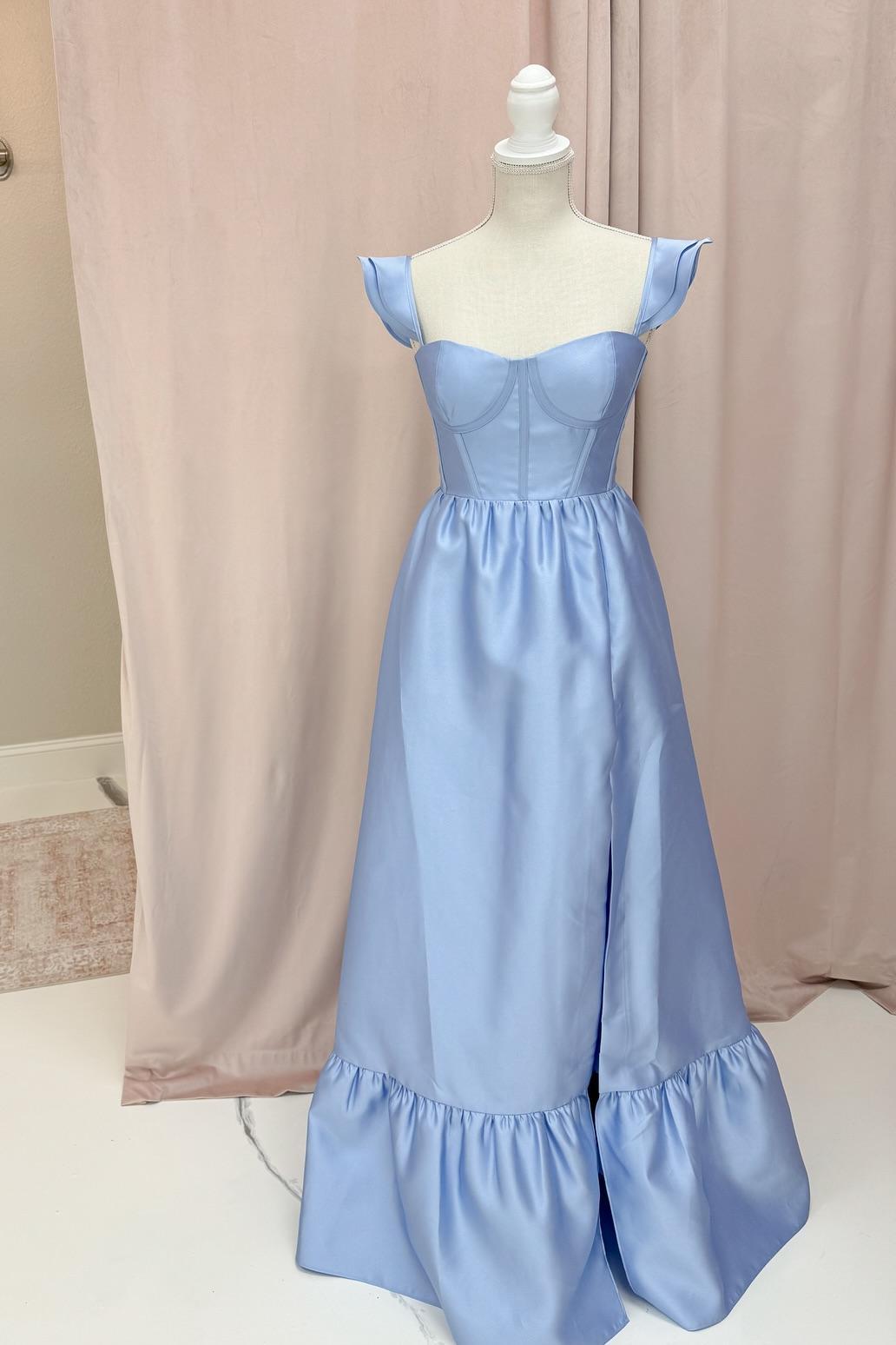 Ruffle Straps Light Blue Corset Satin A-line Dress Dressesforparty Ruffle Straps Light Blue Corset Satin A-line Dress Dressesforparty