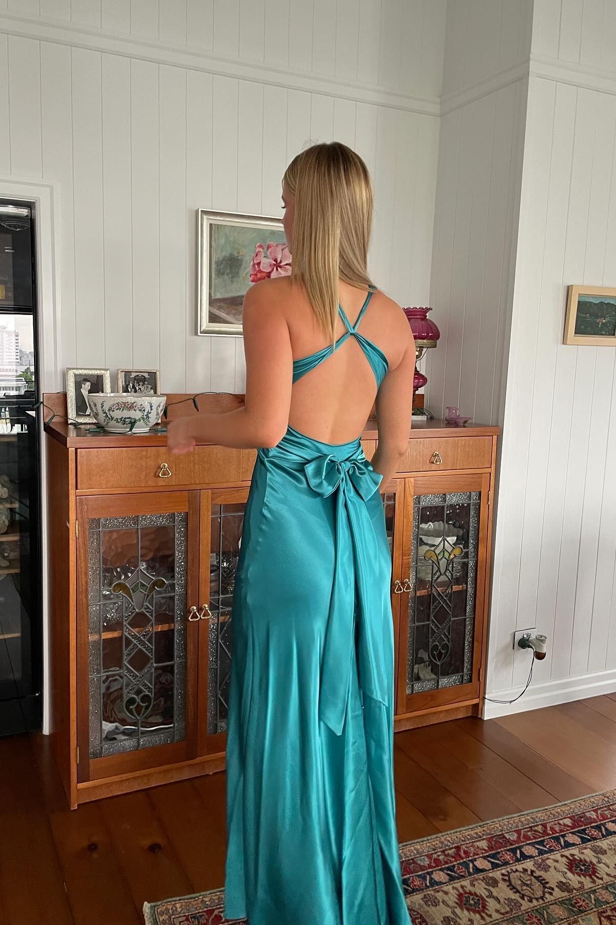 Turquoise Twist Sheath Silk Long Party Dress Dressesforparty Turquoise Twist Sheath Silk Long Party Dress Dressesforparty