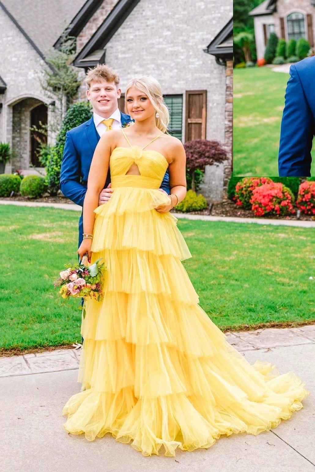 Orange Halter Tulle Tiered A-line Long Party Dress Dressesforparty Orange Halter Tulle Tiered A-line Long Party Dress Dressesforparty