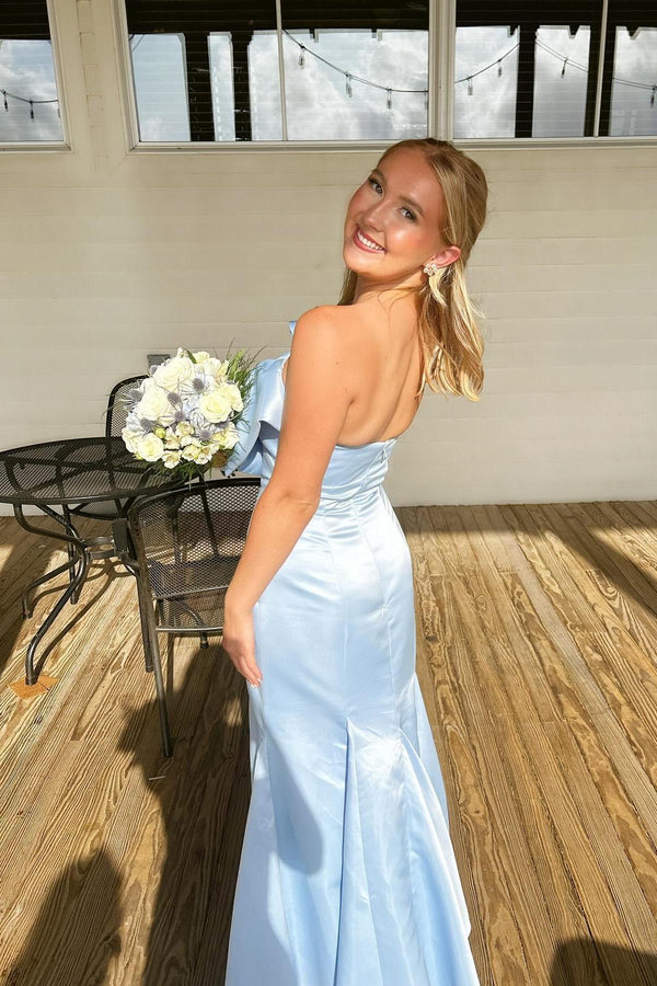 Elegant Strapless Baby Blue Mermaid Evening Dress Long with Ruffle main image 0