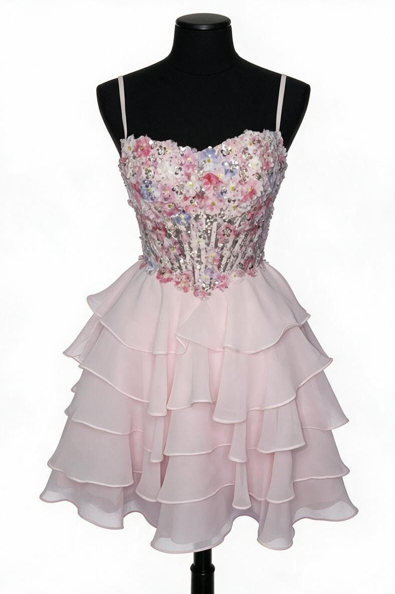 Pink Ruffle Floral Mini Dress