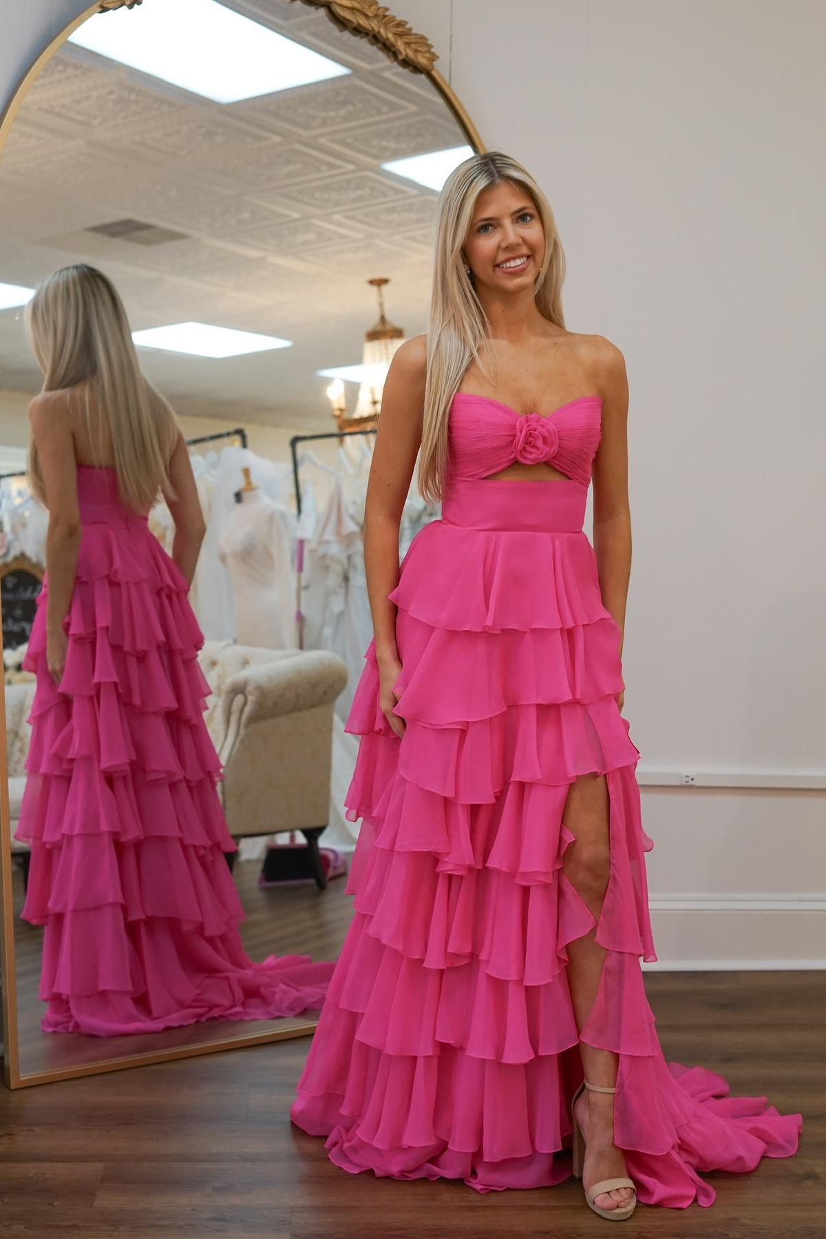 chiffon hot pink dress ASOS EDITION ruched gathered waist chiffon maxi dress in hot pink