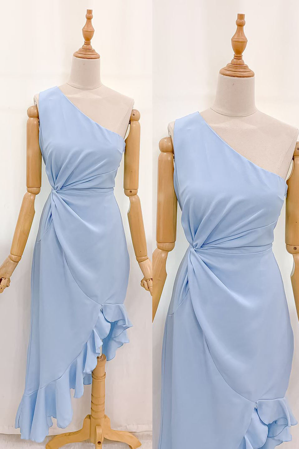 One Shoulder Light Blue Ruffle Maxi Dress – Dressesforparty