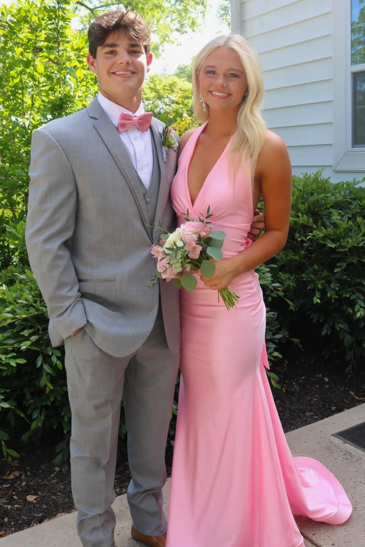 Halter Pink Fitted Long Formal Dress – Dressesforparty
