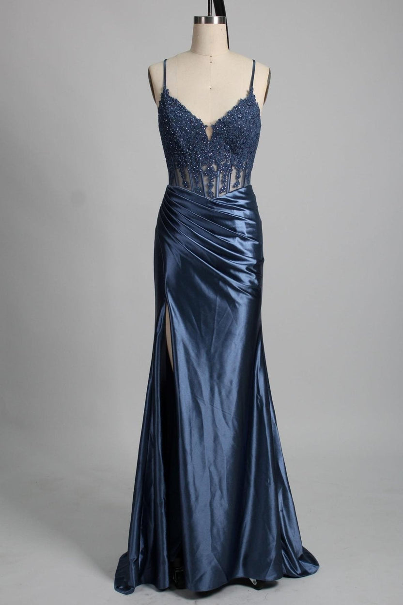 Lace And Chiffon Long Formal Dresses Dusty Blue Plus Size