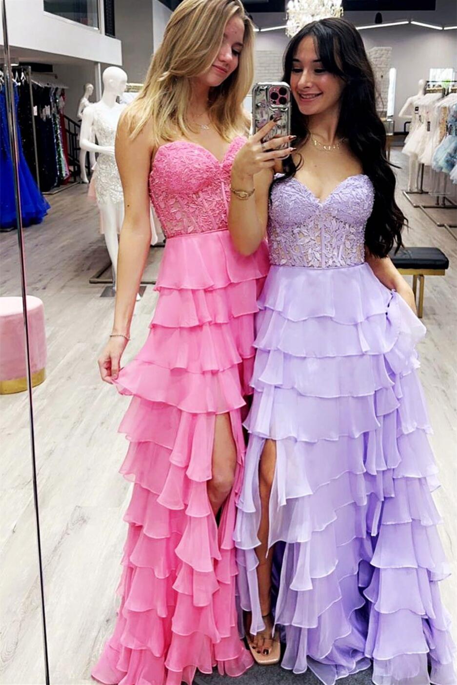 Sweetheart Yellow Lace Tiered Ruffle Prom Dress – Dressesforparty