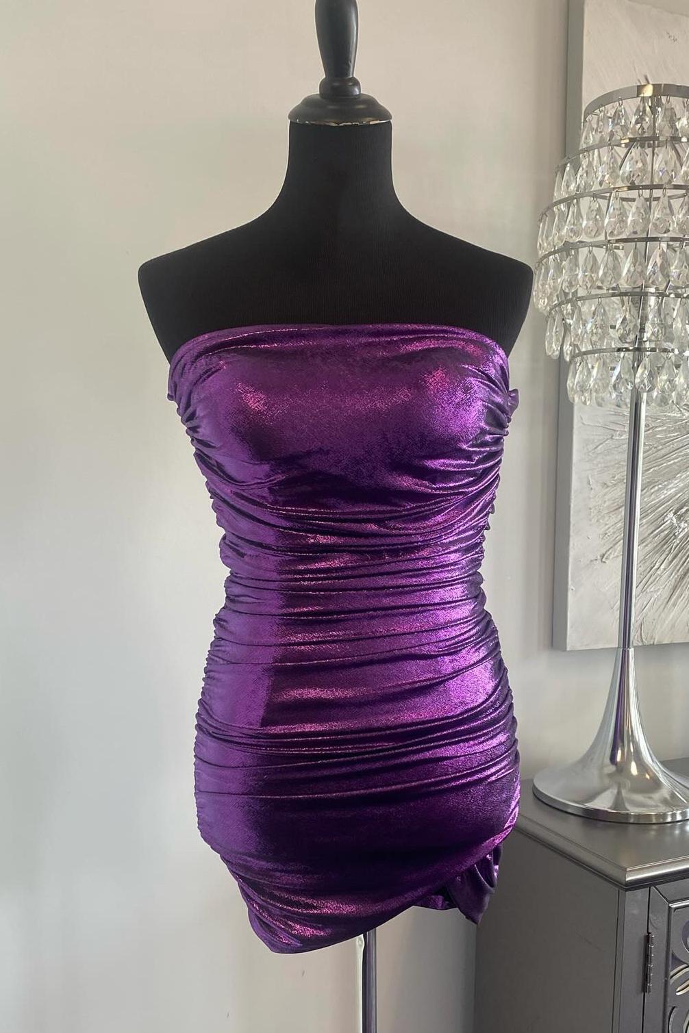 purple dress tight Metallic Purple Ruched Tight Mini Cocktail Dress – Dressesforparty