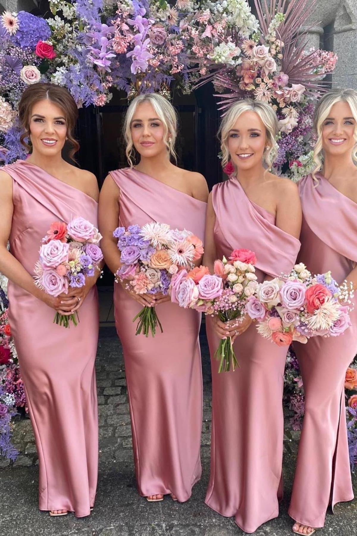 One Shoulder Crepe Blush Fitted Bridesmaid Dress Dressesforparty One Shoulder Crepe Blush Fitted Bridesmaid Dress Dressesforparty