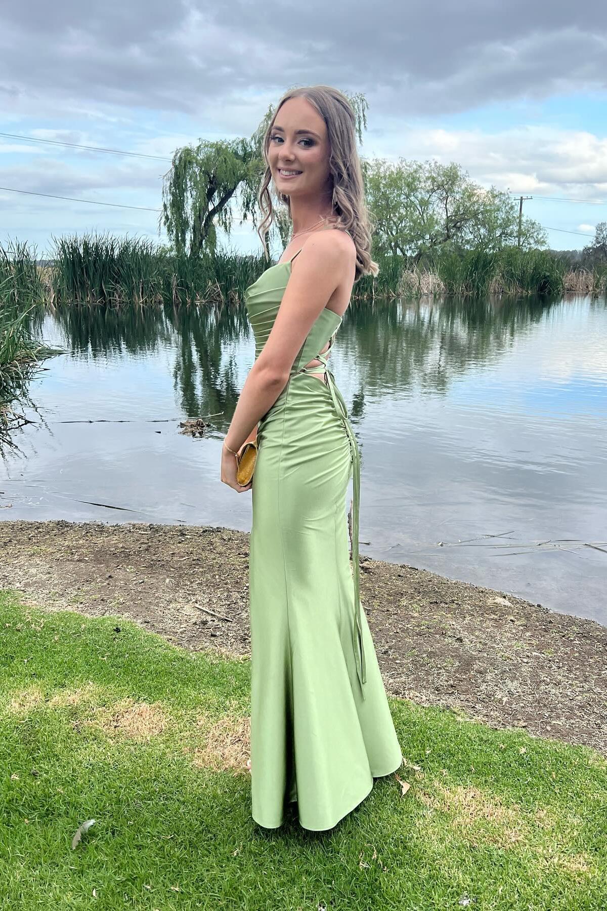 Cowl Neck Sage Green Satin Fitted Formal Dress Dressesforparty Cowl Neck Sage Green Satin Fitted Formal Dress Dressesforparty