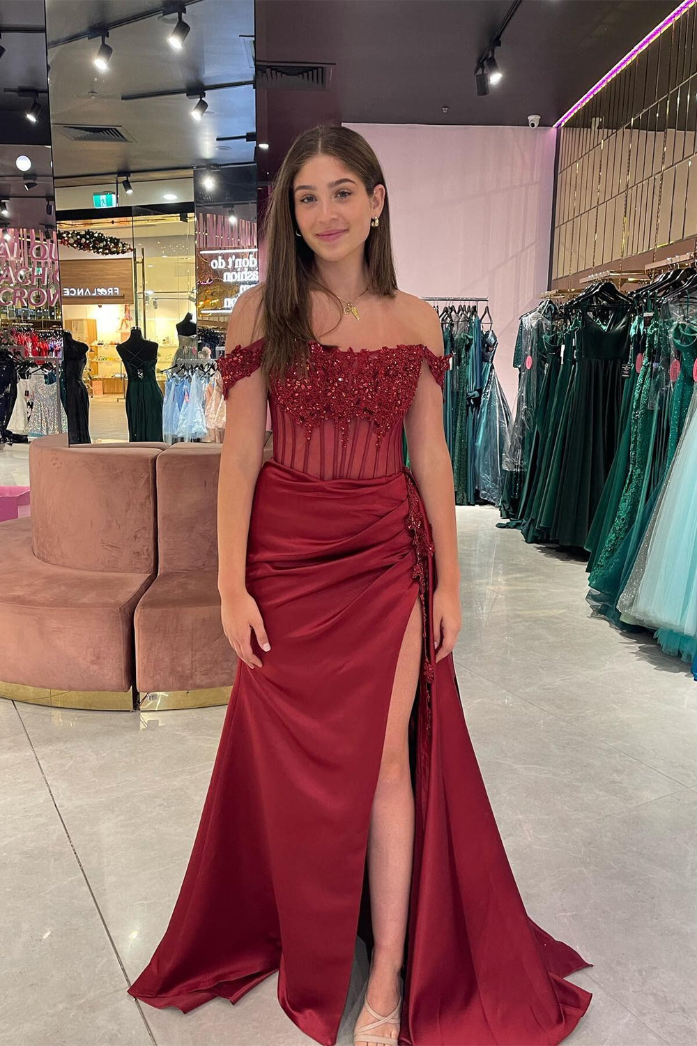 Off the Shoulder Green A-Line Appliqued Corset Floral Long Ball Dress with Ruffles