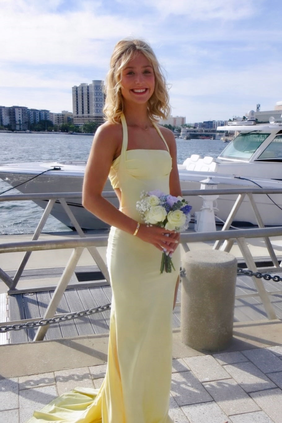 Yellow Satin Mermaid Floor-Length Dress Dressesforparty Yellow Satin Mermaid Floor-Length Dress Dressesforparty