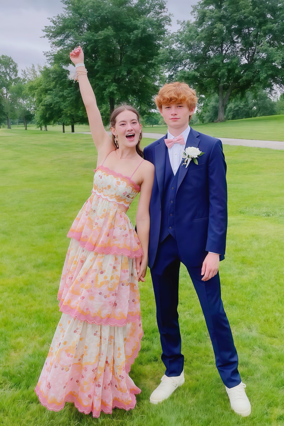 Straps Floral A-line Tiered Ruffle Long Dress