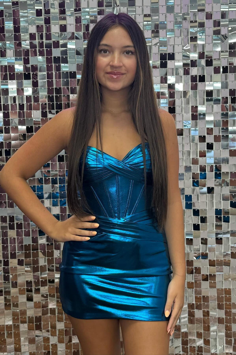 Strapless Mini Dress with Metallic Gold Bubble Hem