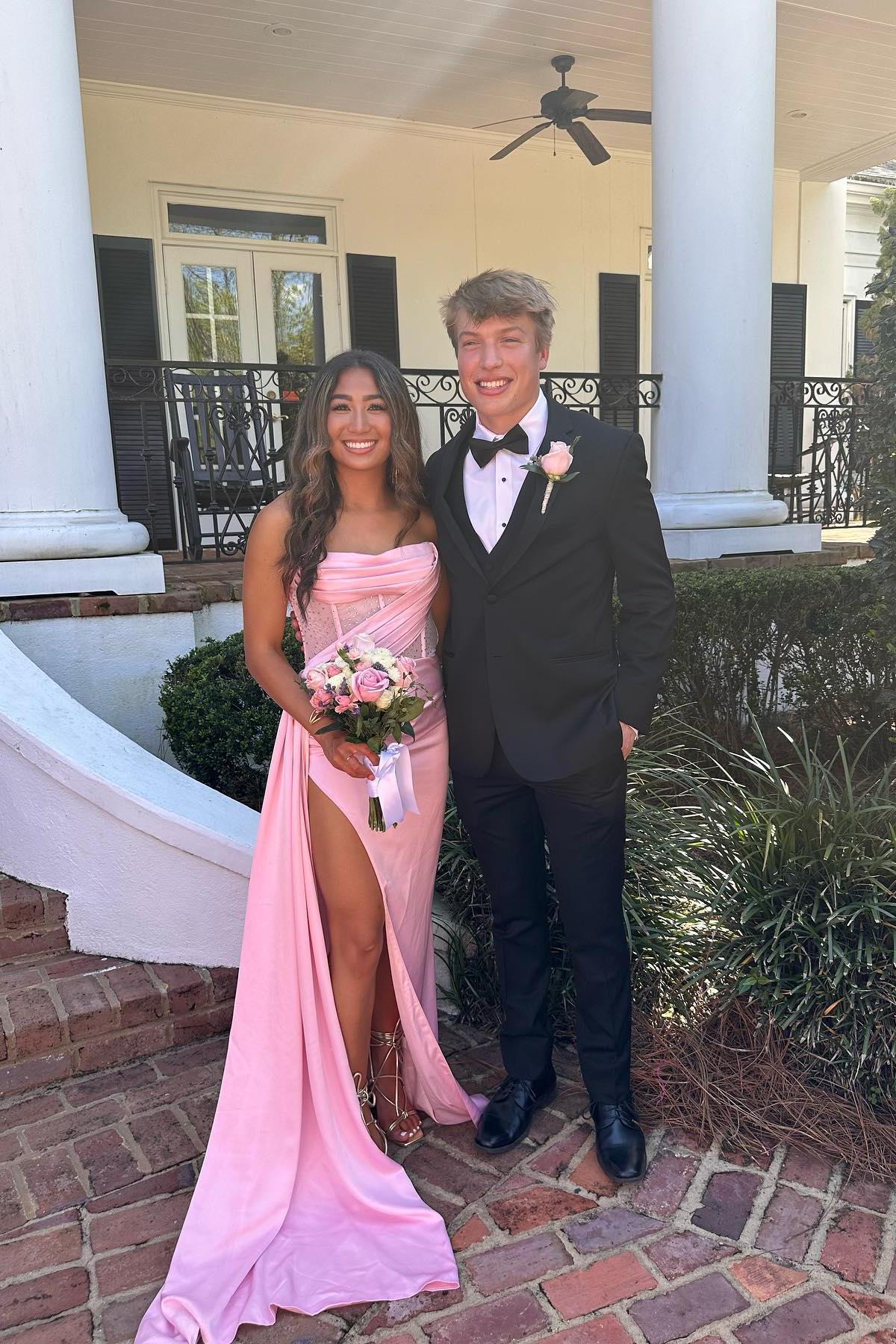 Strapless Slit Green Satin Fitted Long Dress Dressesforparty Strapless Slit Green Satin Fitted Long Dress Dressesforparty