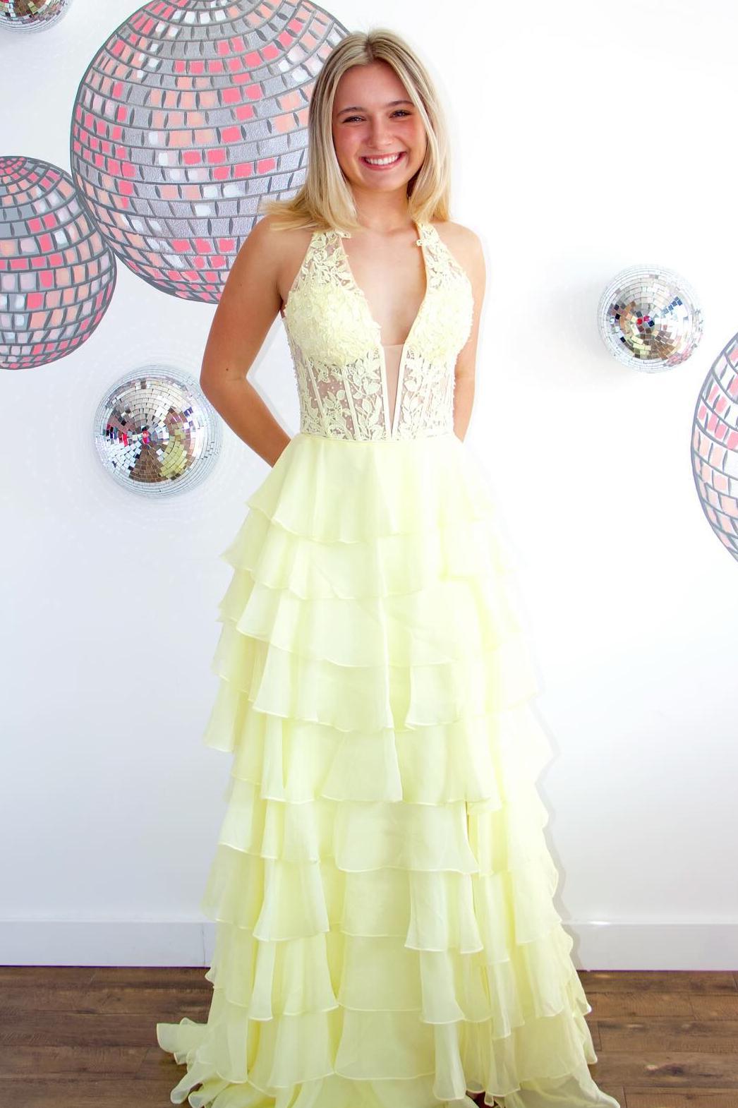 Halter Red Lace Appliques Chiffon Ruffle Prom Dress – Dressesforparty