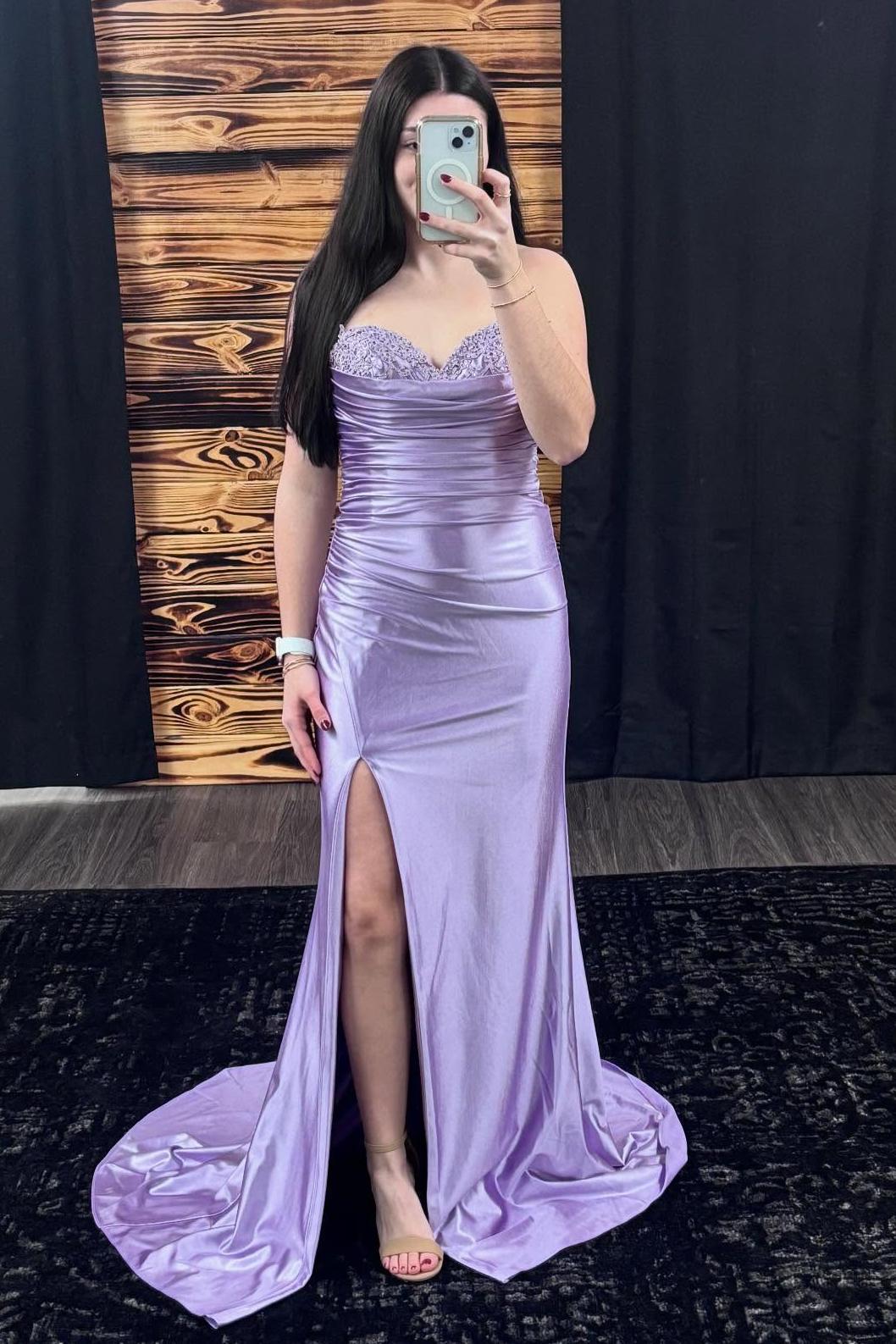 sweetheart neck lace dress in lavender Lavender Tiered Lace Applique Prom Dresses Sweetheart Neck Sheer Boned  Bodice 24296
