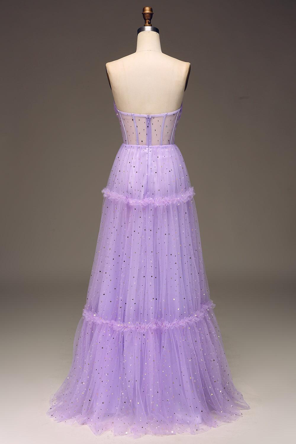 Lilac Starry Tulle A-line Long Formal Dress