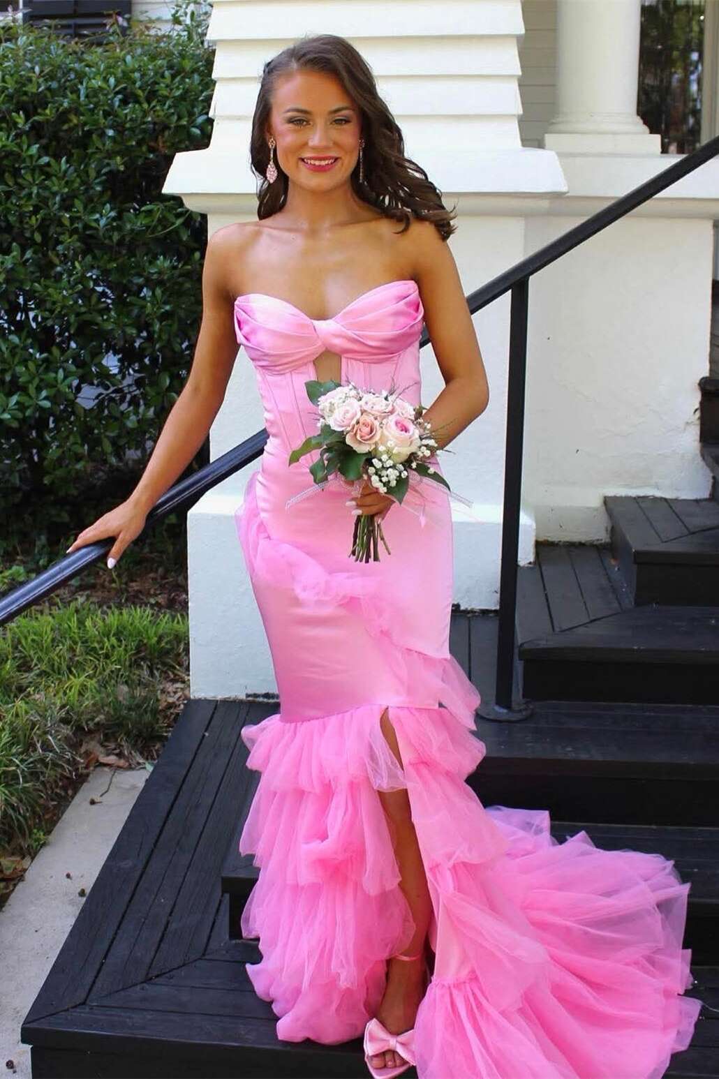 Strapless Pink Ruched Mermaid Long Formal Dress – Dressesforparty