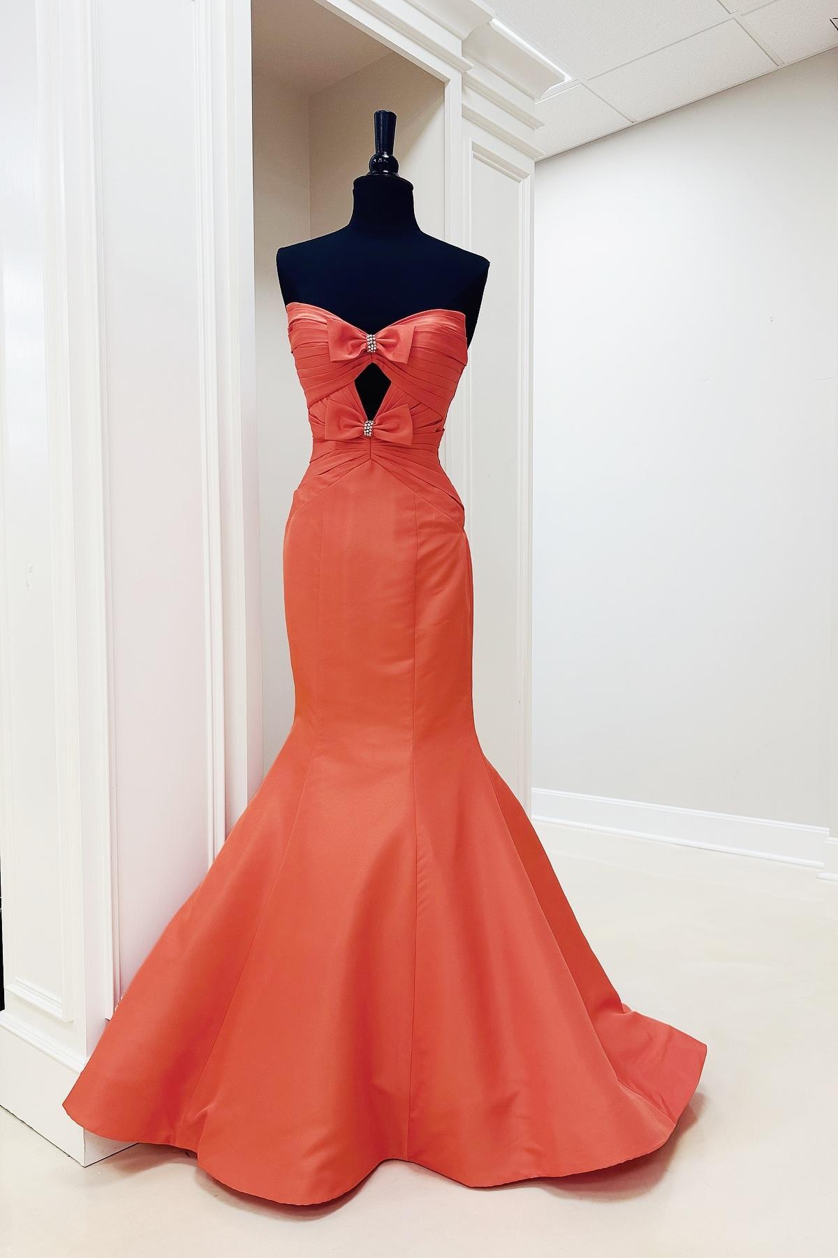 Orange Mermaid Keyhole Long Prom Dress with Bows – Dressesforparty