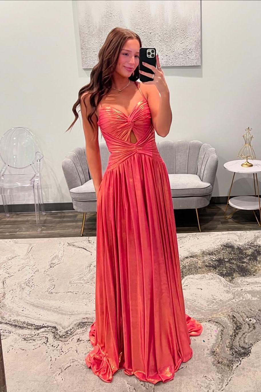 Spaghetti Straps Coral Metallic Twist Long Prom Dress Dressesforparty Spaghetti Straps Coral Metallic Twist Long Prom Dress Dressesforparty