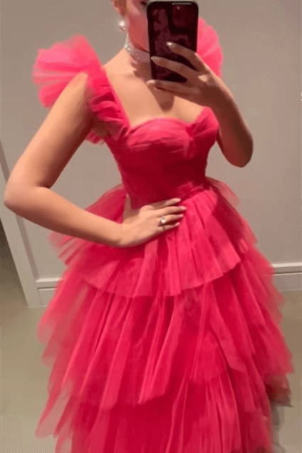 Fuchsia Tiered Ruffles Tulle Party Dress