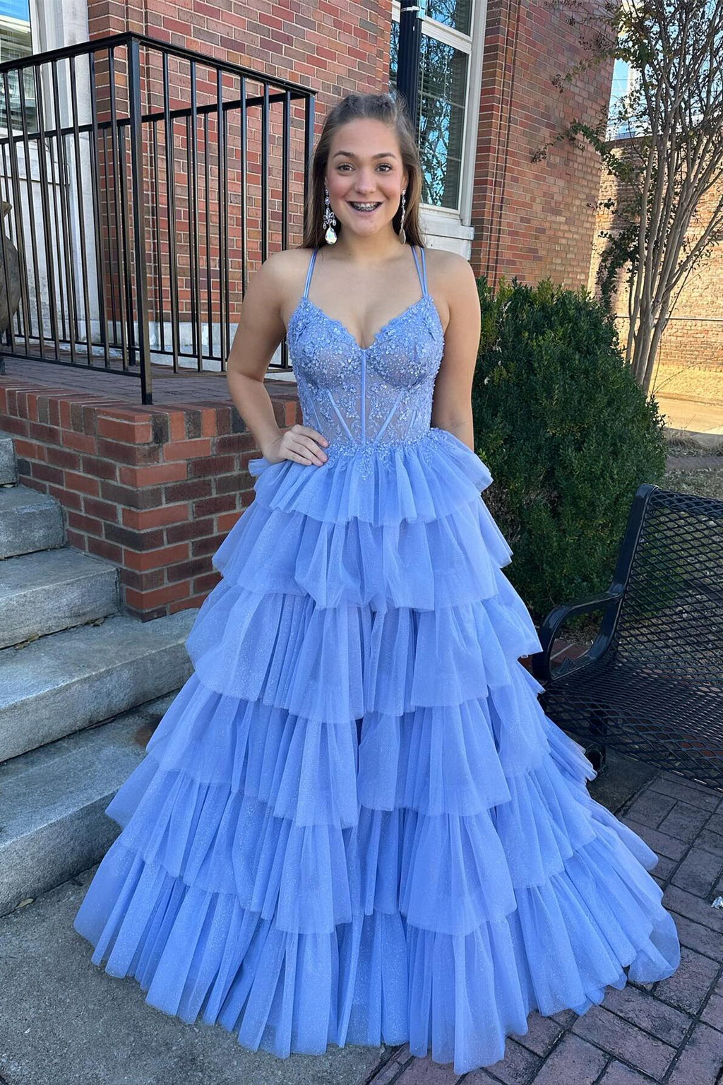 Royal Blue Appliques Strapless Long Formal Gown with Attached Train main image 1