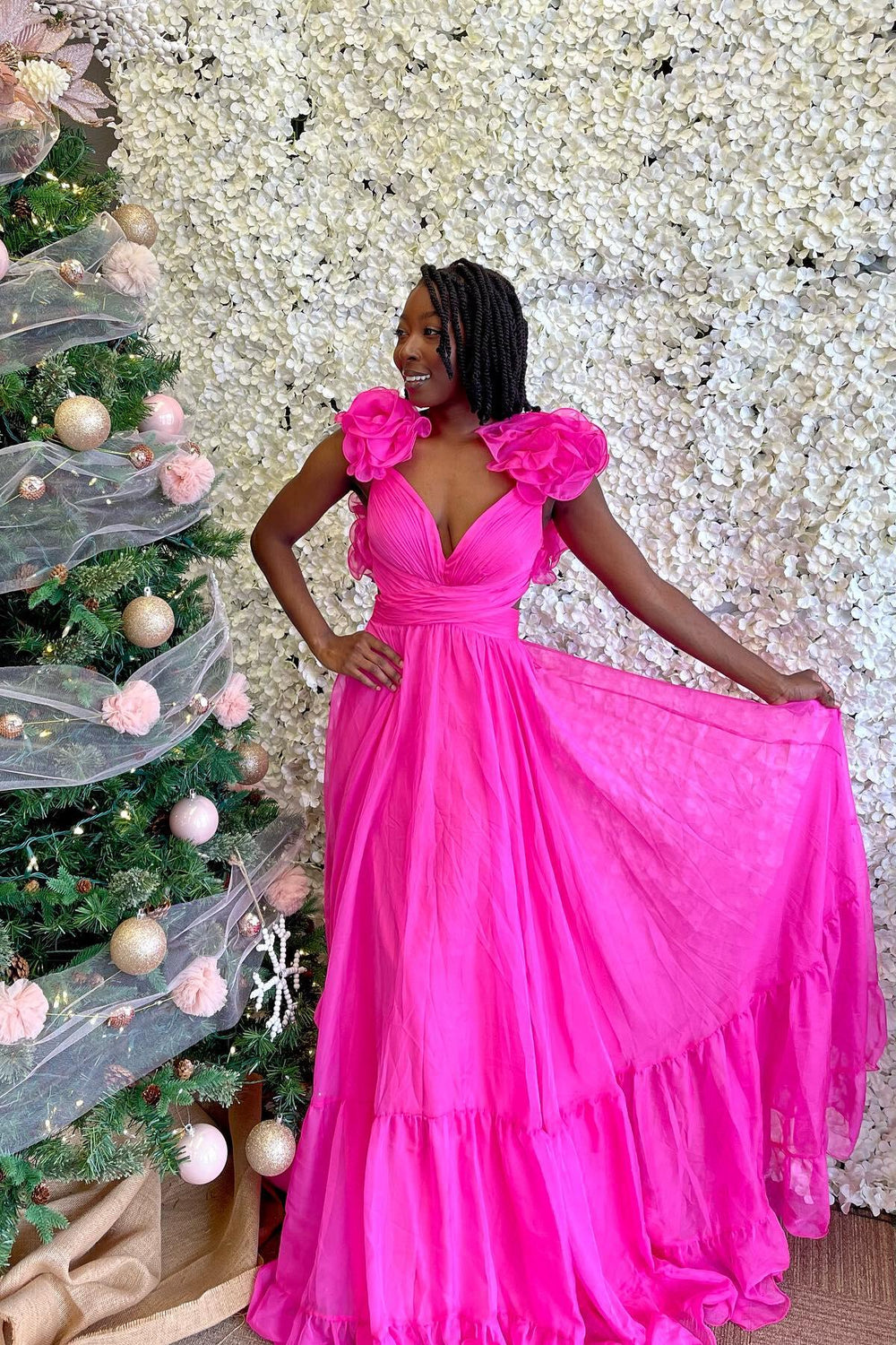 Fuchsia - Strapless A Line Chiffon Ruffled Prom Dresses With Cutout main image 0