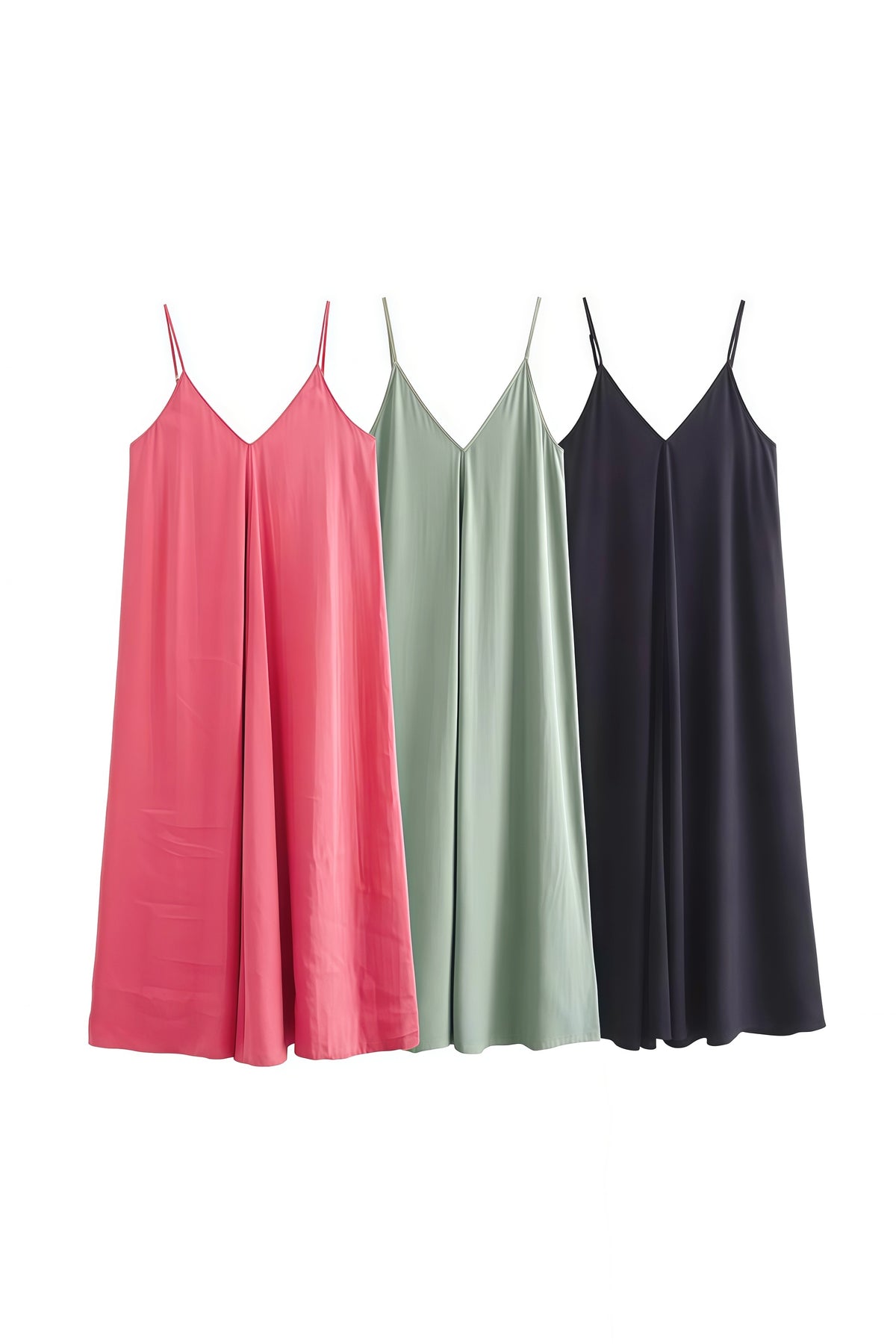 Black Spaghetti Straps V-neck A-line Dress