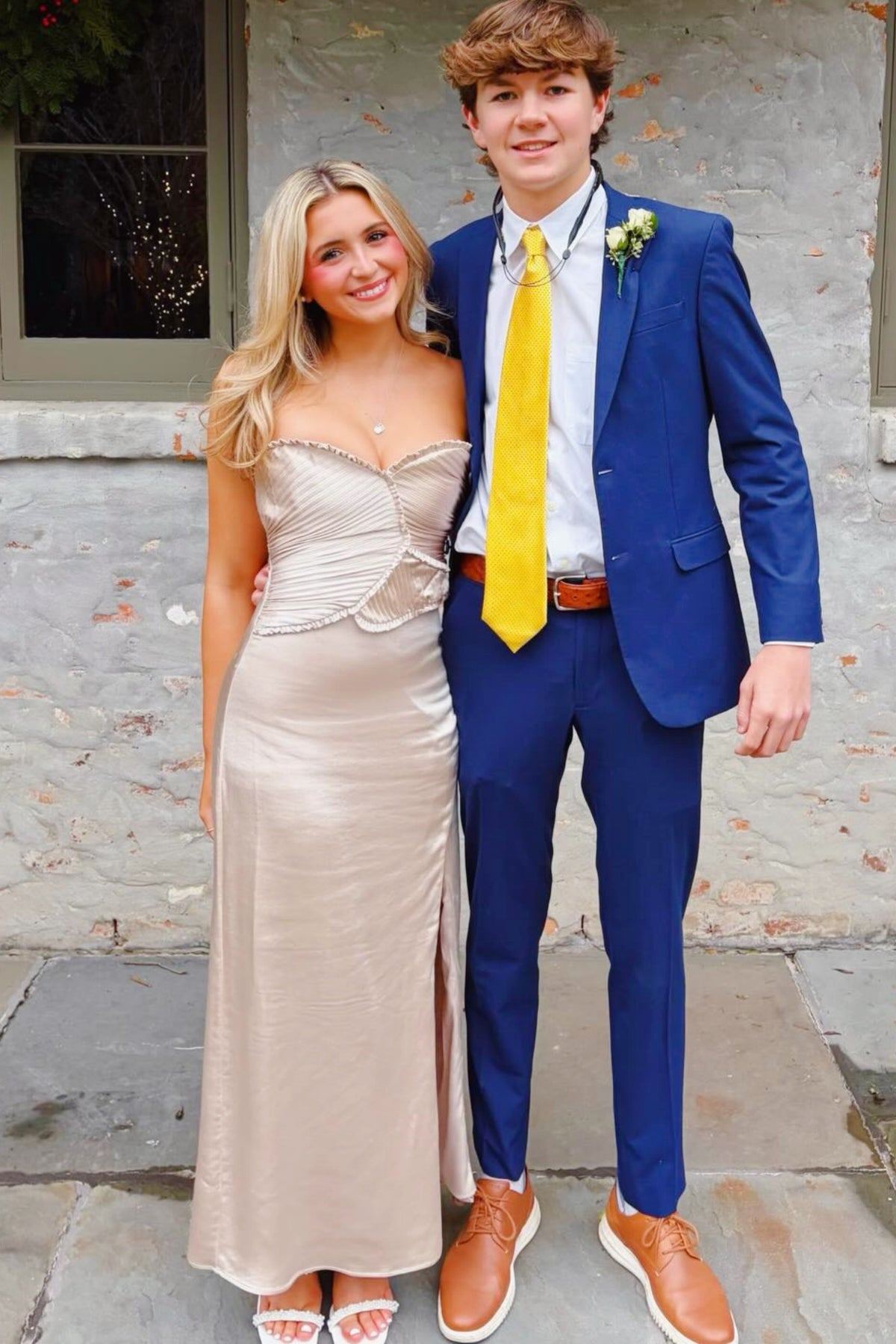 Champagne Satin Sweetheart Fitted Dress with Slit