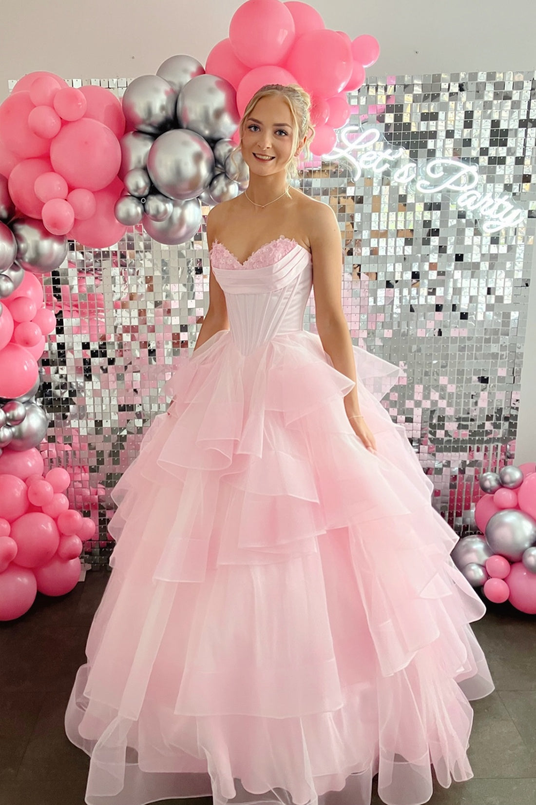 Pink Sweetheart Floral A-Line Dress