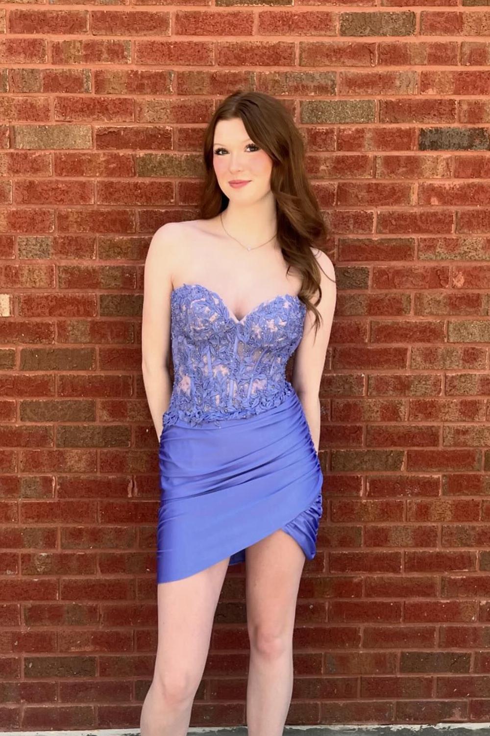Periwinkle Lace Appliques Tight Mini Dress Dressesforparty Periwinkle Lace Appliques Tight Mini Dress Dressesforparty
