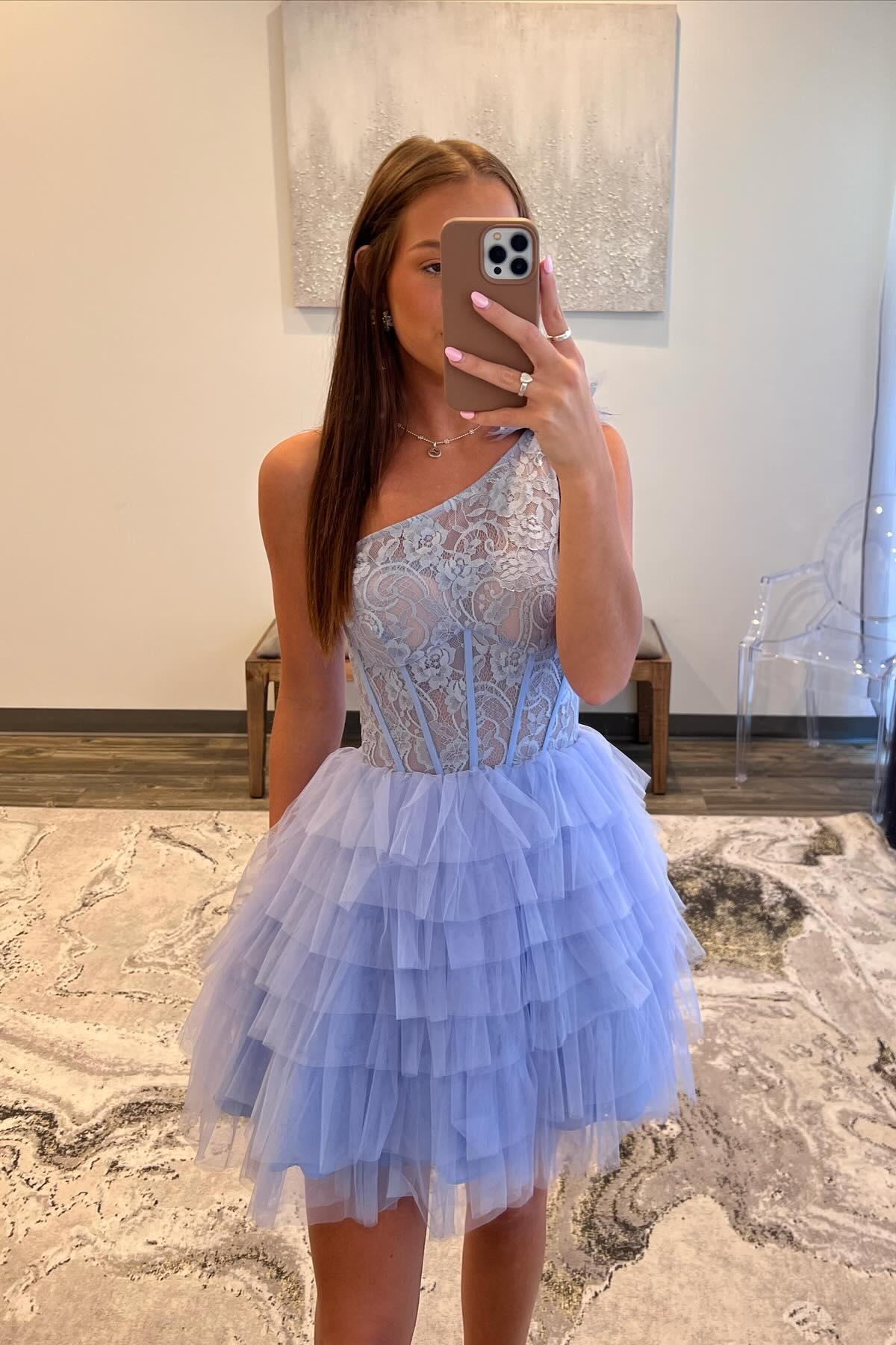 One Shoulder Periwinkle Tiered Ruffle Short Princess Dress Dressesforparty One Shoulder Periwinkle Tiered Ruffle Short Princess Dress Dressesforparty