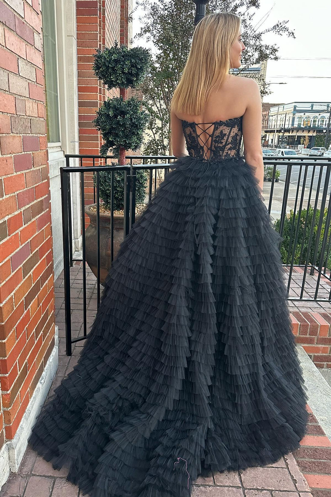Elegant Rust Tiered Ruffles Tulle Prom Dress main image 1
