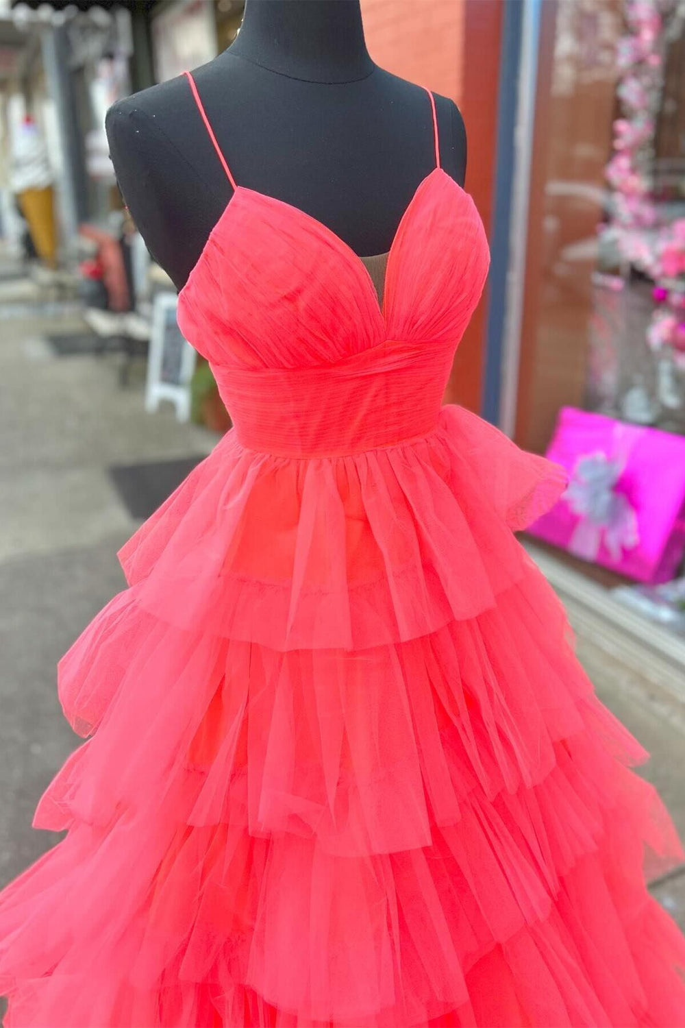 1210036 Coral Tiered Slip Dress