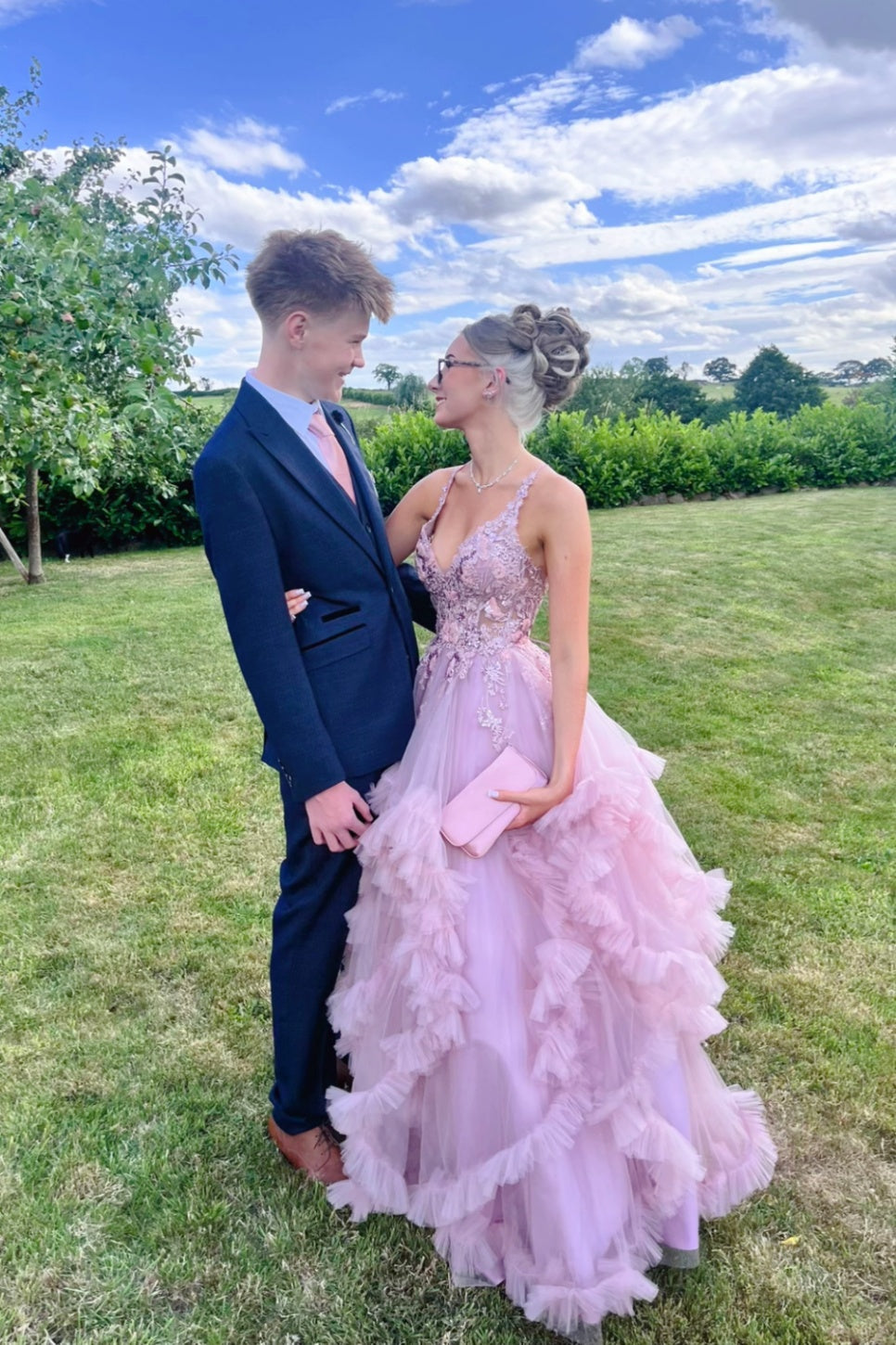 Blush Pink Ruffle Tulle A-Line Dress