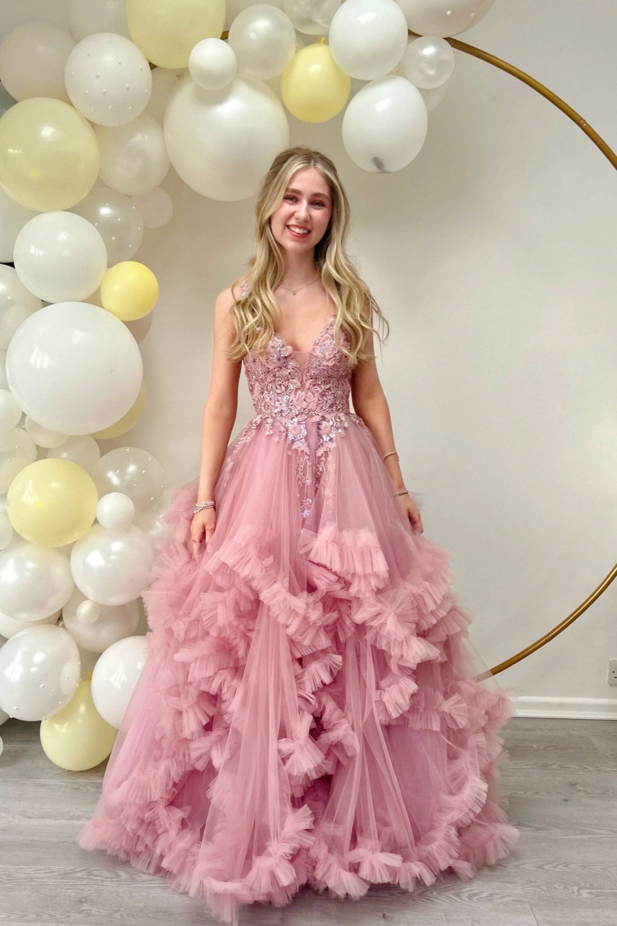 Blush Pink Ruffle Tulle A-Line Dress Dressesforparty Blush Pink Ruffle Tulle A-Line Dress Dressesforparty