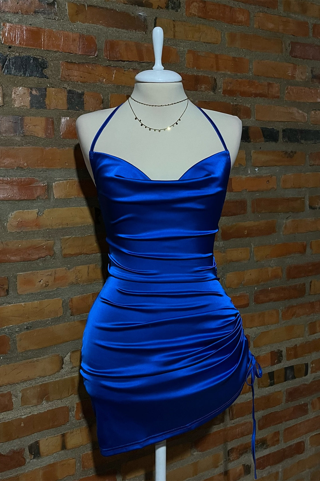 Royal Blue Halter Ruched Lace-up Back Dress – Dressesforparty