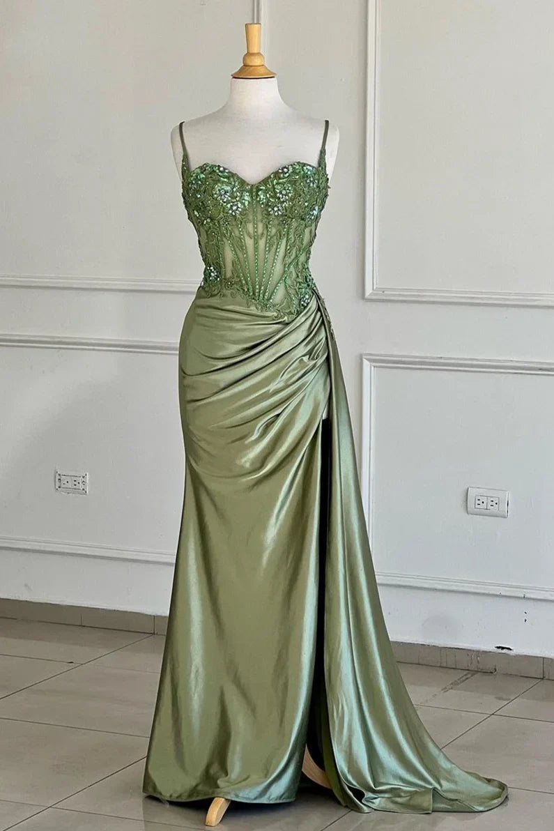 Sage Satin Spaghetti mini dress /s main image 1