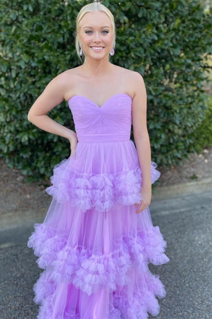 Sweetheart Lilac Tulle Tiered Formal Dress