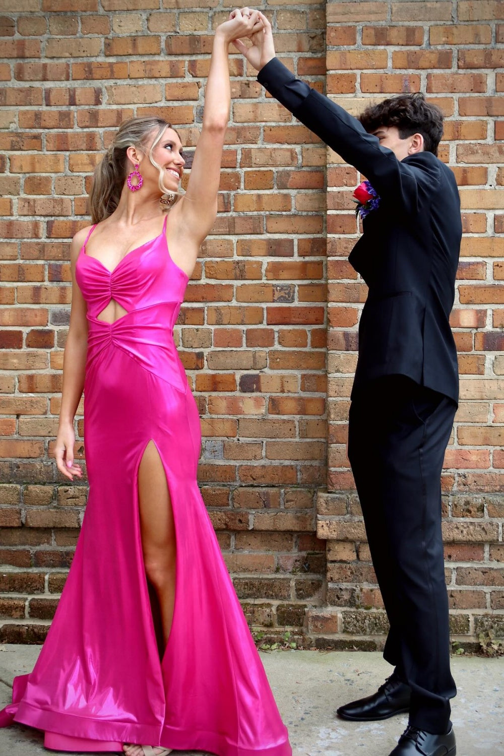 Spaghetti Strap Fuchsia Mermaid Hollowed-out Dress with Side Slit