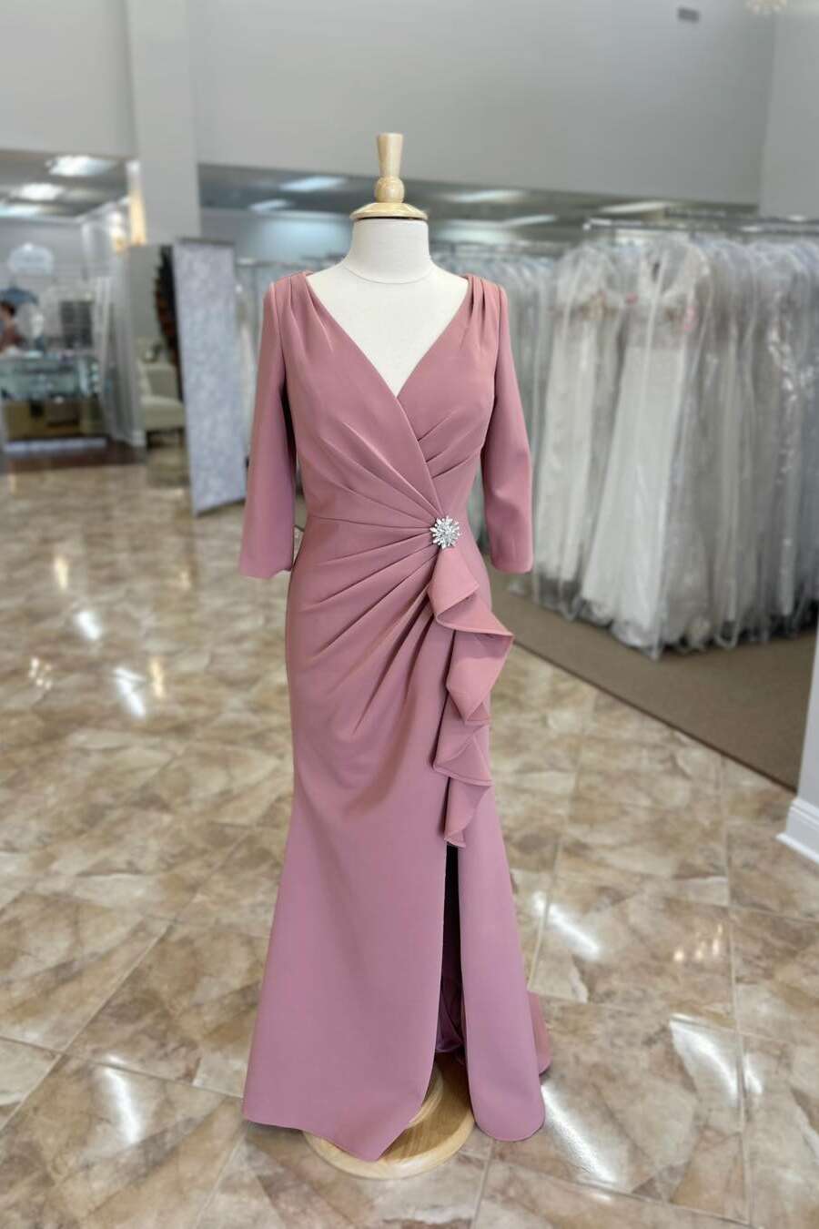 Dark Mauve Half Sleeve Ruched Ruffle Mother of the Bride Dress with Sl –  Dressesforparty